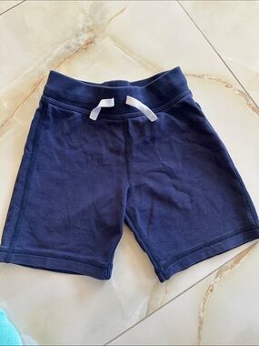Hanna Andersson Navy Blue Knit Drawstring Shorts with White Tie